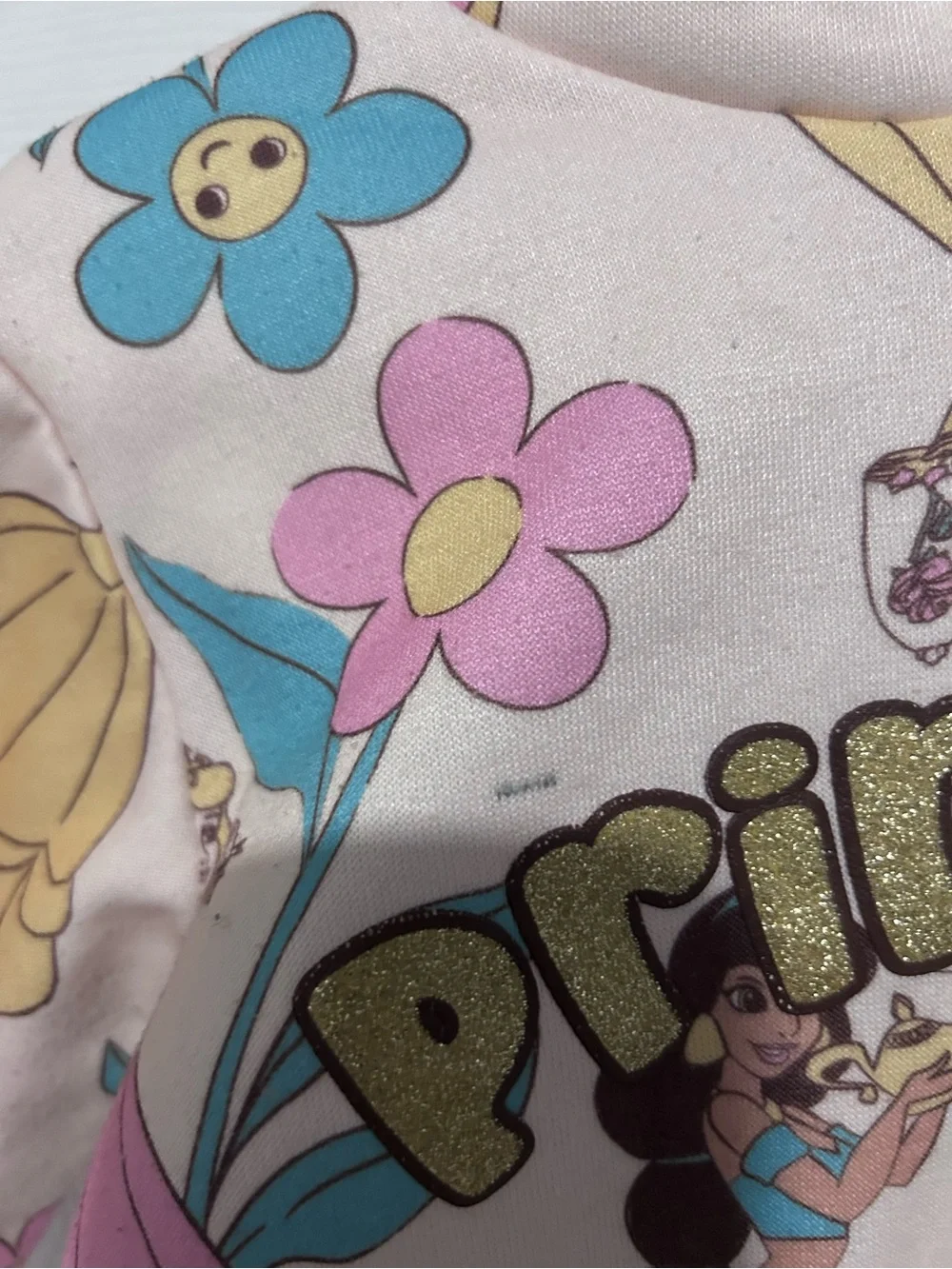 Disney Girls Floral 'Princess' Character Jacket Pink, Blue & Yellow w Hood Sz 4